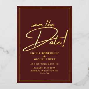 Real GOLD Foil Burgundy Save the Date Wedding