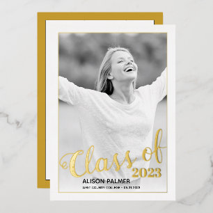 Real gold foil Class of 2023 script photo