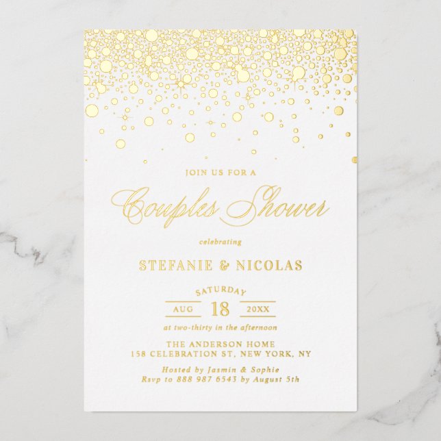 Real Gold Foil Confetti Dots Couples Shower (Front)