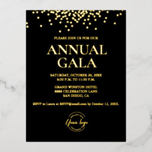  Real Gold foil confetti on black Custom logo Gala Foil Invitation Postcard