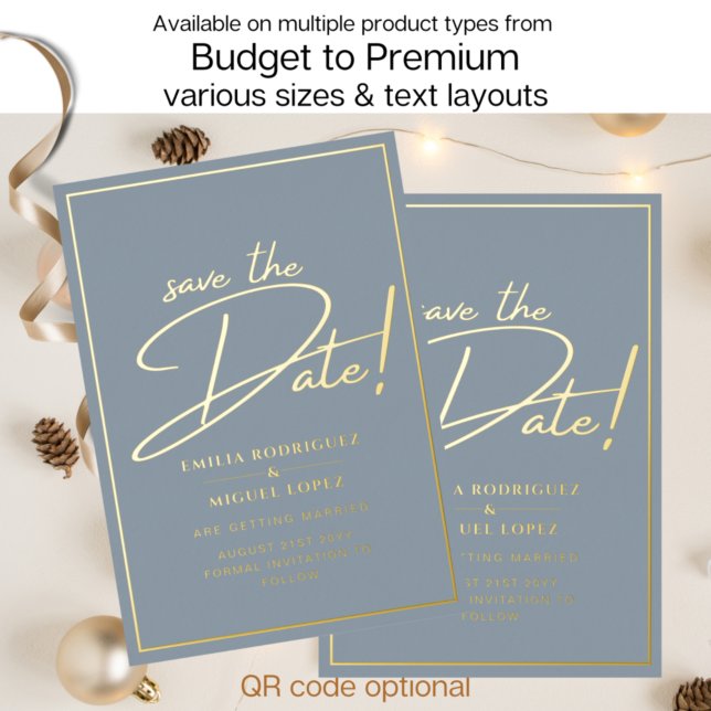 Real GOLD Foil Dusty Blue Save the Date Wedding (Creator Uploaded)