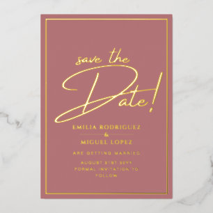 Real GOLD Foil Dusty Rose Save the Date Wedding
