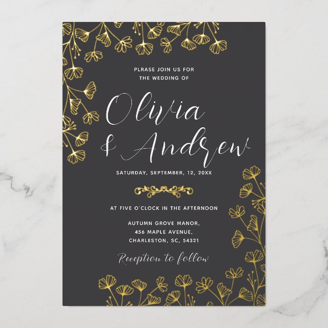 Real Gold Foil Elegant Black Wedding (Front)