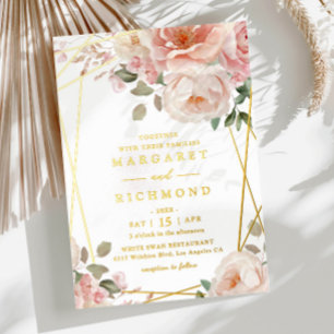 Real Gold Foil Elegant Blush Pink Floral Wedding