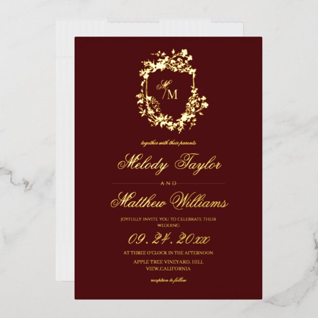 Real Gold Foil Elegant Chers Monogram Wedding (Envelope)