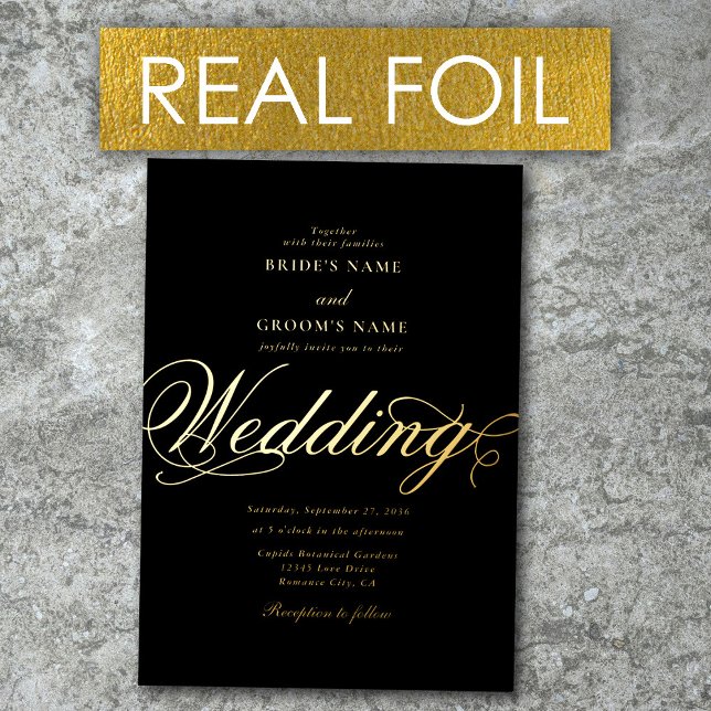 Real Gold Foil Elegant Classy Luxury Black Wedding (Real Gold Foil Elegant Classy Luxury Black Gold Foil Invitation)