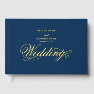Real Gold Foil Elegant Classy Luxury Blue Wedding Guest Book