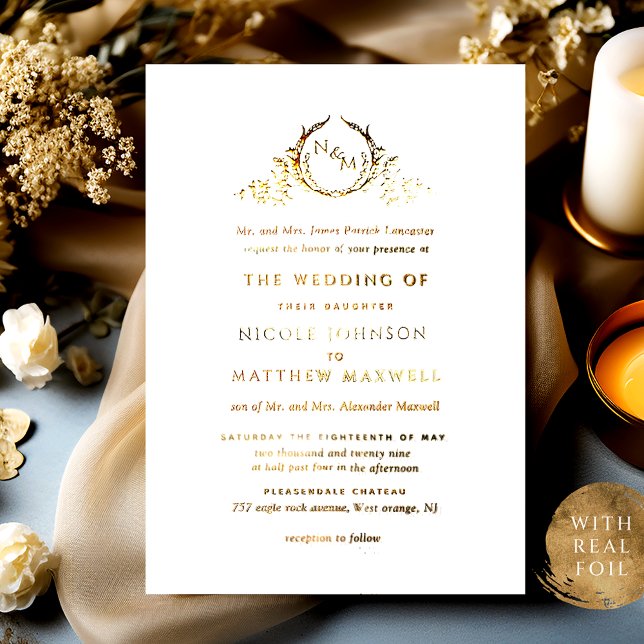 Real Gold Foil Elegant Formal Monogram Wedding (Creator Uploaded)