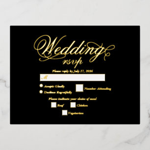Real Gold Foil Elegant Luxury Black Wedding RSVP Invitation Postcard