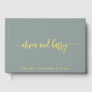 Real Gold Foil Elegant Modern Names Guestbook