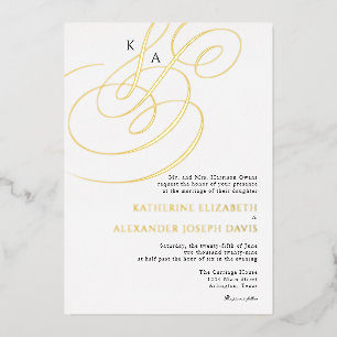 Real Gold Foil Elegant Monogram Wedding