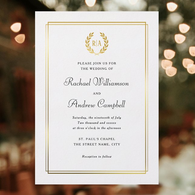 Real Gold Foil Elegant Monogram Wedding Wreath (Creator Uploaded)