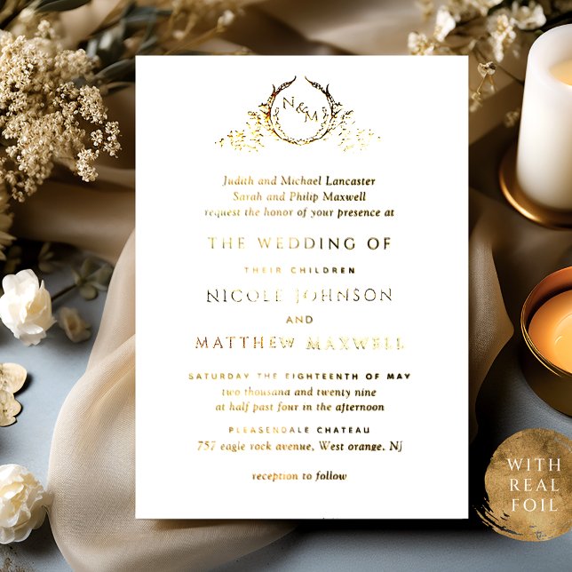 Real Gold Foil Elegant w/ Parents Monogram Wedding (Creator Uploaded)