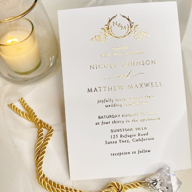 Real Gold Foil Elegant Wreath Monogram Wedding (Creator Uploaded)