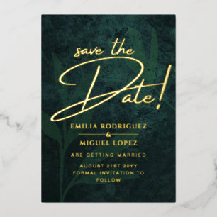 Real GOLD FOIL Emerald Green Save the Date Wedding
