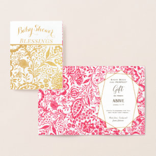 Real Gold Foil Floral Baby Shower Blessings Card