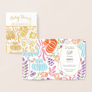 Real Gold Foil Floral Baby Shower Blessings  Card
