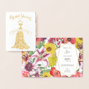 Real Gold Foil Floral Bridal Shower Congratulation Card