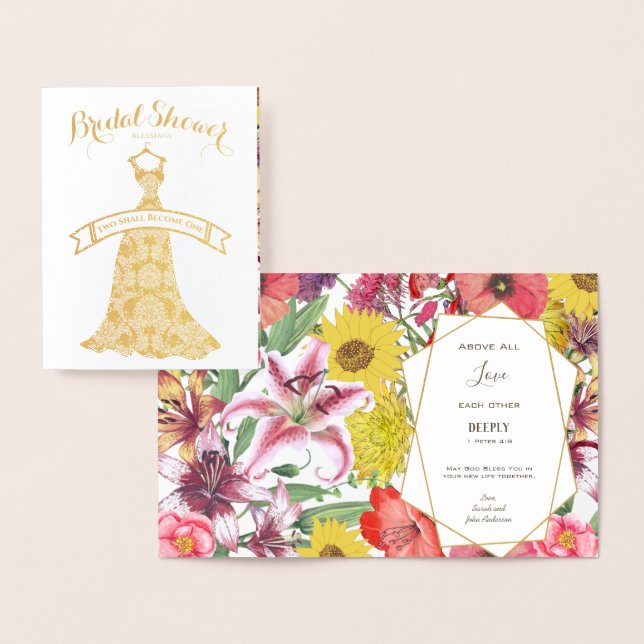 Real Gold Foil Floral Bridal Shower Congratulation Card (Display)