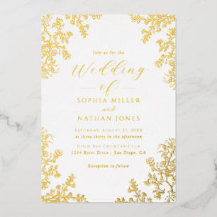 Real Gold Foil Floral Lace Script Wedding
