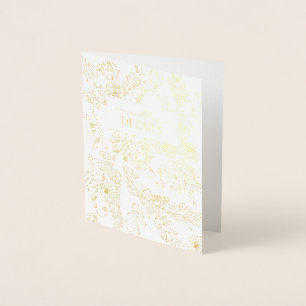 Real Gold Foil Floral Line Art Wedding Details Card