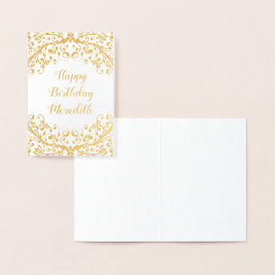 Real Gold Foil Floral Personalised Birthday Card