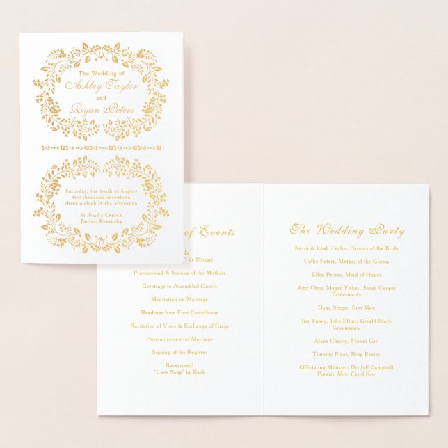 Real Gold Foil Floral Wedding Program Card (Display)