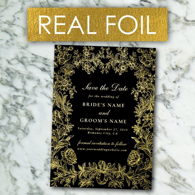 Real Gold Foil Floral Wedding Save the Date Cards (Real Gold Foil Floral Wedding Save the Date Cards)