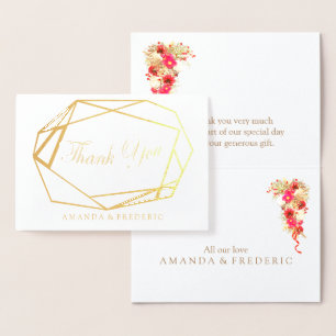 REAL Gold Foil & Flower THANK YOU Wedding Card