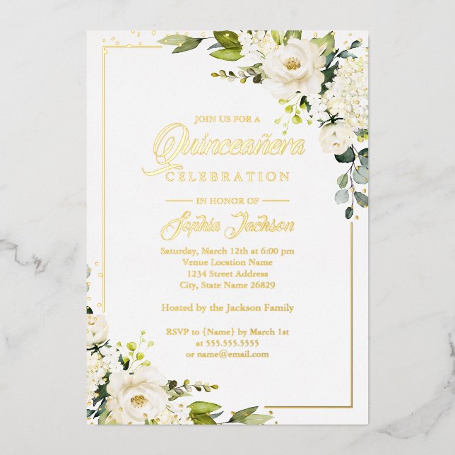 REAL GOLD FOIL Gold Floral Quinceanera (Front)
