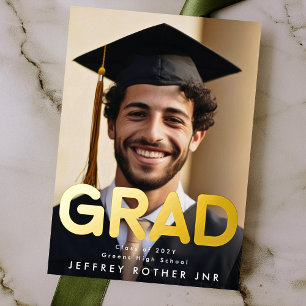 Real Gold Foil GRAD FUN Modern Photo Announcement