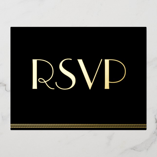 Real Gold Foil Great Gatsby Wedding RSVP Postcards (Front)
