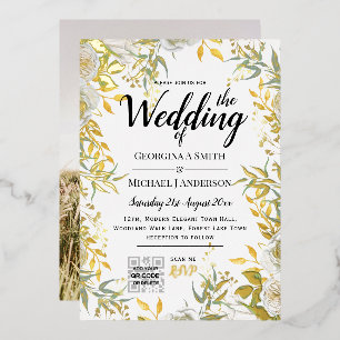 REAL GOLD FOIL Greenery PHOTO QR Code Wedding