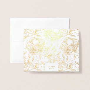 Real Gold Foil Hand Drawn Flowers Thank You Card