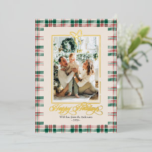 Real Gold Foil Happy Holidays Plaid Family Photo