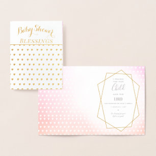 Real Gold Foil Hearts Baby Girl Shower Blessings Card