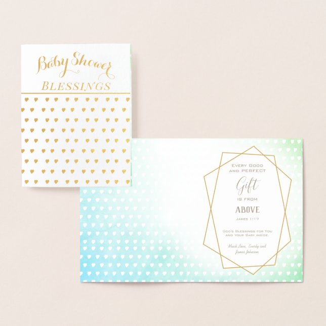 Real Gold Foil Hearts Baby Shower Blessings Foil Card (Display)