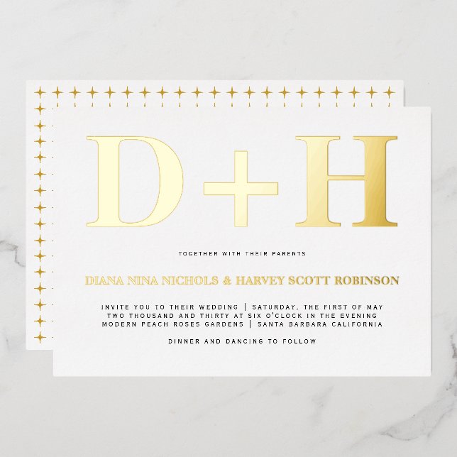 Real gold foil initials bold typography wedding (Front/Back)