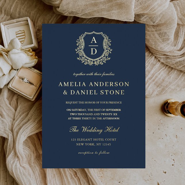 Real Gold Foil Leafy Crest Monogram Wedding (Creator Uploaded)