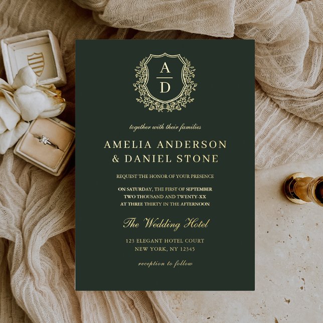 Real Gold Foil Leafy Crest Monogram Wedding (Creator Uploaded)