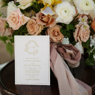Real Gold Foil Leafy Crest Monogram Wedding