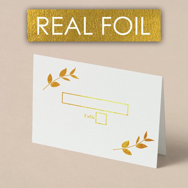 Real Gold Foil Leaves Monogram Wedding Place Card (Real Gold Foil Leaves Monogram Wedding Place Card)