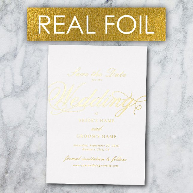 Real Gold Foil Luxury White Wedding Save the Date (Real Gold Foil Luxury White Wedding Save the Date Foil Invitation)
