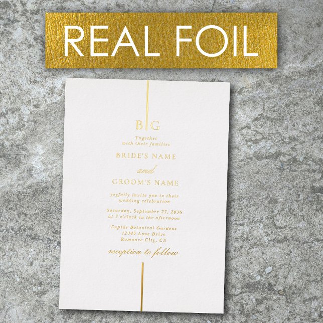 Real Gold Foil Minimalist Elegant Monogram Wedding (Real Gold Foil Minimalist Elegant Monogram Wedding Foil Invitation)