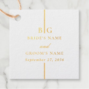 Real Gold Foil Minimalist Elegant Monogram Wedding Favour Tags