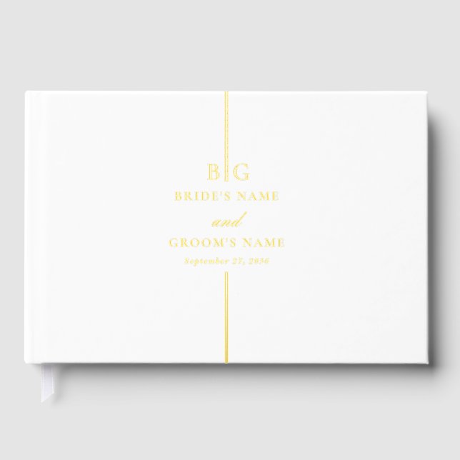 Real Gold Foil Minimalist Elegant Monogram Wedding Guest Book (Front)