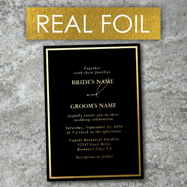 Real Gold Foil Modern Black & Gold Wedding (Real Gold Foil Modern Black & Gold Wedding Foil Invitation)