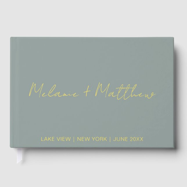 Real Gold Foil Modern Handwriting Script Guestbook (Front)