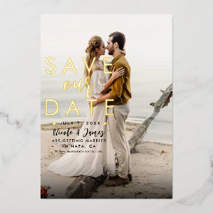 Real Gold Foil Modern Save The Date Type Photo 