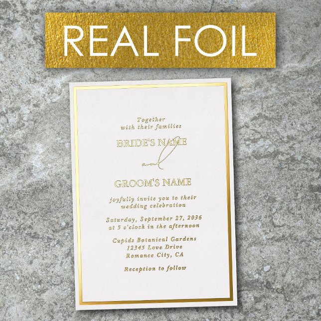 Real Gold Foil Modern White & Gold Wedding (Real Gold Foil Modern White & Gold Wedding Foil Invitation)